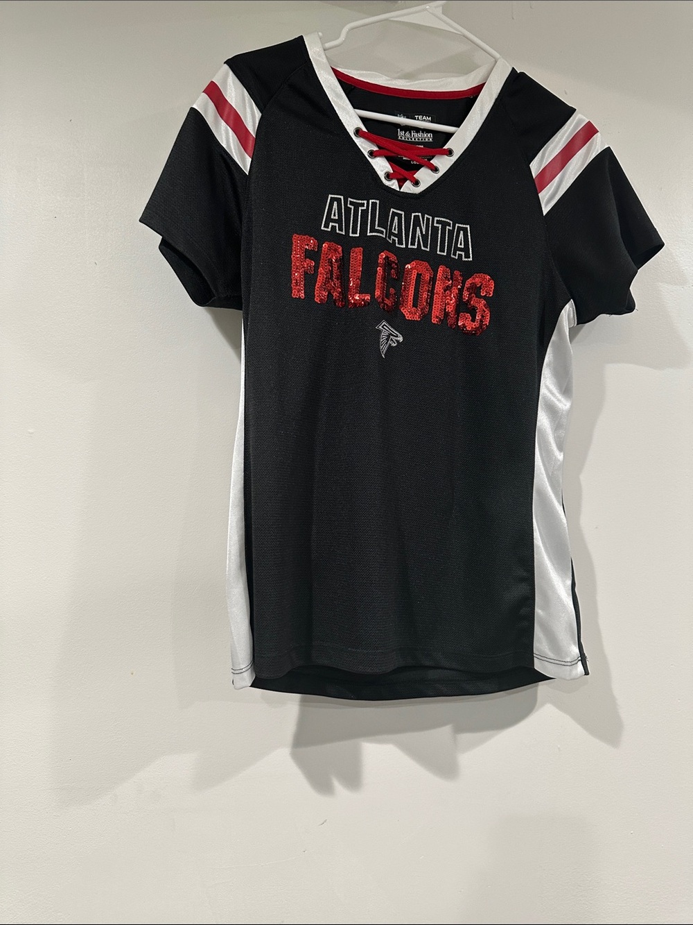 Atlanta Falcons Sequined Logo Lace-Up Jersey - Black & Red